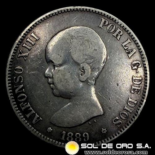 NA2 - ESPAÑA - 5 PESETAS, 1889 - ALFONSO XIII REY DE ESPAÑA - MONEDA DE PLATA