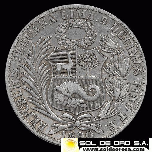 NA4 - REPUBLICA PERUANA - 1 SOL - 1890 - MONEDA DE PLATA