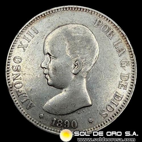 NA2 - ESPAÑA - 5 PESETAS, 1890 - ALFONSO XIII REY DE ESPAÑA - MONEDA DE PLATA