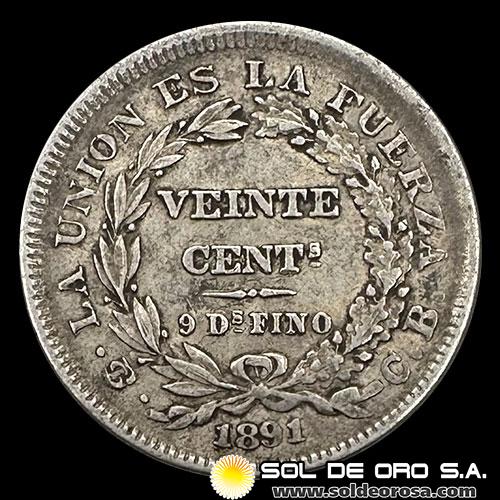 NA1 - BOLIVIA - 20 CENTAVOS, 1891 - MONEDA DE PLATA