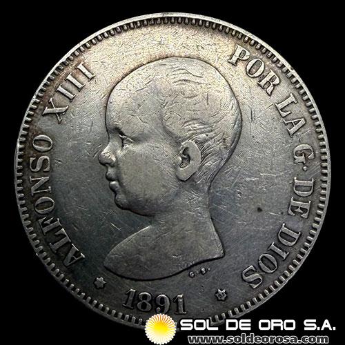 NA2 - ESPAÑA - 5 PESETAS, 1891 - ALFONSO XIII REY DE ESPAÑA - MONEDA DE PLATA