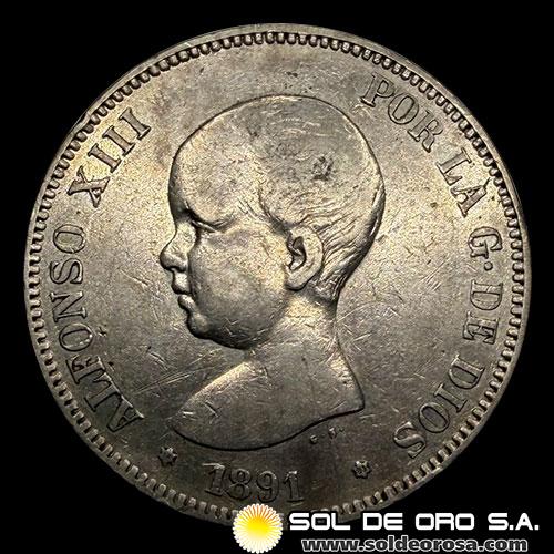 NA2 - ESPAÑA - 5 PESETAS, 1891 - ALFONSO XIII REY DE ESPAÑA - MONEDA DE PLATA