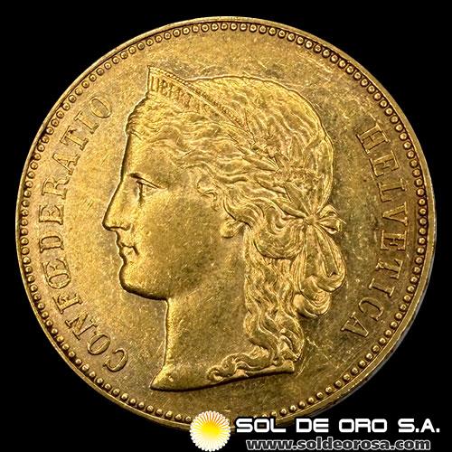 SUIZA - CONFEDERACION HELVETICA - 20 FRANCOS, 1892 - MONEDA DE ORO 