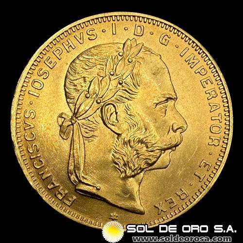 AUSTRIA - IMPERIO AUSTRIACO - 8 FLORINES / 20 FRANCOS, 1892 - MONEDA DE ORO