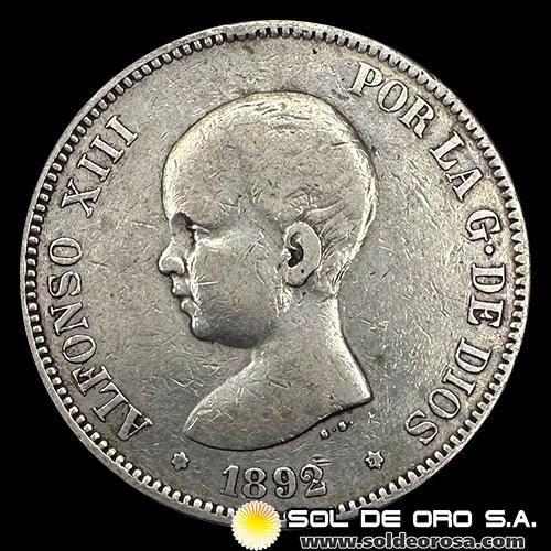NA2 - ESPAÑA - 5 PESETAS, 1892 - ALFONSO XIII REY DE ESPAÑA - MONEDA DE PLATA