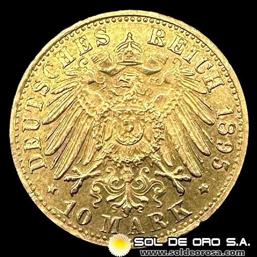 ALEMANIA - 10 MARK - WILHELM II DEUTSCHER KAISER KONIG V. PREUSSEN - 1895 - MONEDA DE ORO