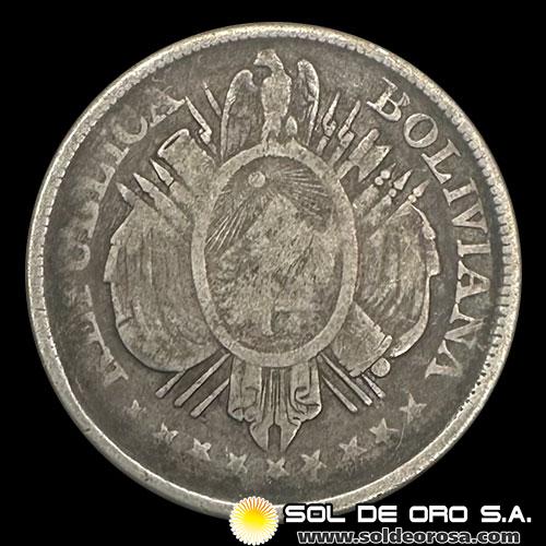 NA1 - REPUBLICA BOLIVIANA - 50 CENTAVOS, 1895 - MONEDA DE PLATA