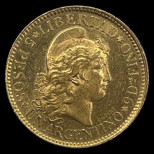 ARGENTINA - CINCO PESOS - UN ARGENTINO, 1896 - MONEDA DE ORO