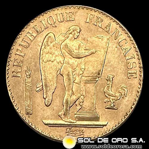 FRANCIA - REPUBLIQUE FRANCAISE - 20 FRANCOS, TIPO ANGEL ESCRIBIENDO - 1897 - MONEDA DE ORO