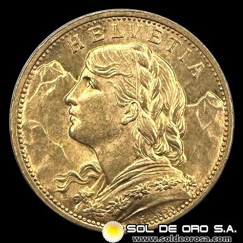 SUIZA - 20 FRANCOS, VRENELLI - 1897 - MONEDA DE ORO