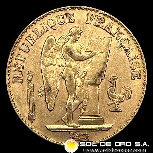 FRANCIA - REPUBLIQUE FRANCAISE - 20 FRANCOS, TIPO ANGEL ESCRIBIENDO, 1898 - MONEDA DE ORO