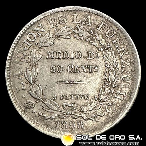 NA1 - BOLIVIA - 50 CENTAVOS, 1898 - MONEDA DE PLATA