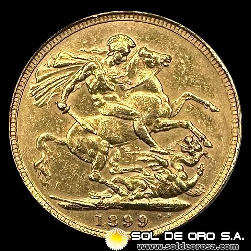 INGLATERRA - SOVEREIGN, LIBRA INGLESA (VICTORIA - CABEZA VIEJA), 1899 - MONEDA DE ORO