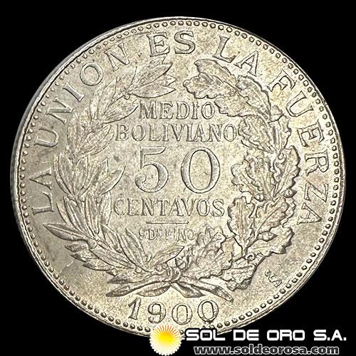NA1 - BOLIVIA - 50 CENTAVOS, 1900 - MONEDA DE PLATA