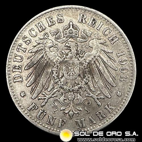 NA1 - ALEMANIA - 5 MARK, 1903 - WILLIAM II - REINO DE WURTEMBERG - MONEDA DE PLATA