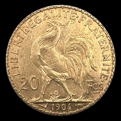 FRANCIA - REPUBLIQUE FRANCAISE - 20 FRANCOS, TIPO ROOSTER - 1905 - MONEDA DE ORO