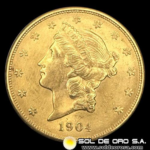 ESTADOS UNIDOS DE AMERICA - 20 DOLLARS, TIPO LIBERTAD, 1904 - MONEDA DE ORO
