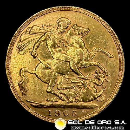 INGLATERRA - SOVEREIGN, LIBRA INGLESA (EDUARDO VII) - 1905 - MONEDA DE ORO