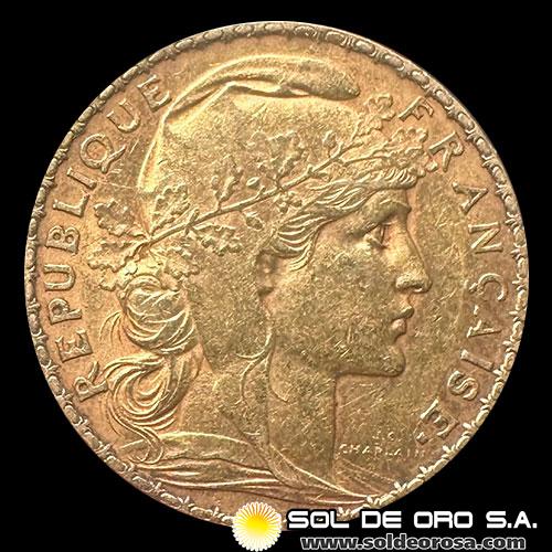 FRANCIA - REPUBLIQUE FRANCAISE - 20 FRANCOS, TIPO ROOSTER - 1907 - MONEDA DE ORO