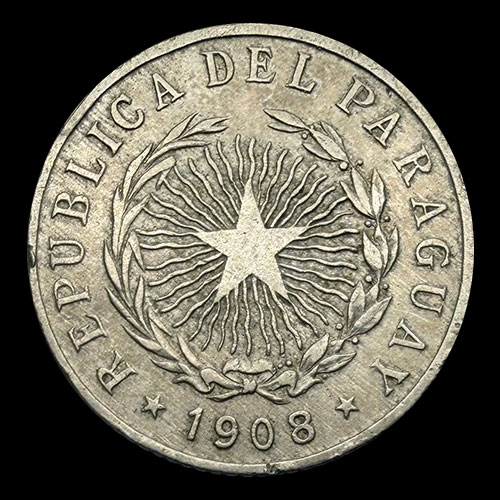 NUMIS - MONEDAS DEL PARAGUAY - 20 CENTAVOS, 1908 - LAMINADO - MONEDA DE COBRE Y NIQUEL