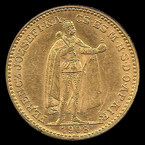 HUNGRIA - 20 KORONA, 1908 - MONEDA DE ORO