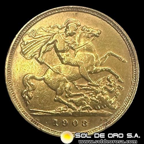 INGLATERRA - 1/2 SOVEREIGN, 1908 - EDUARDO VII - MONEDA DE ORO