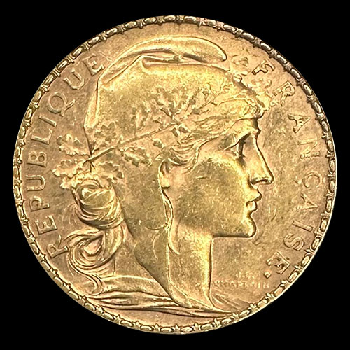 FRANCIA - 20 FRANCOS, TIPO ROOSTER, 1909 - MONEDA DE ORO