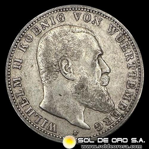 NA1 - ALEMANIA - 3 MARK, 1909 - WILLIAM II - REINO DE WURTEMBERG - MONEDA DE PLATA