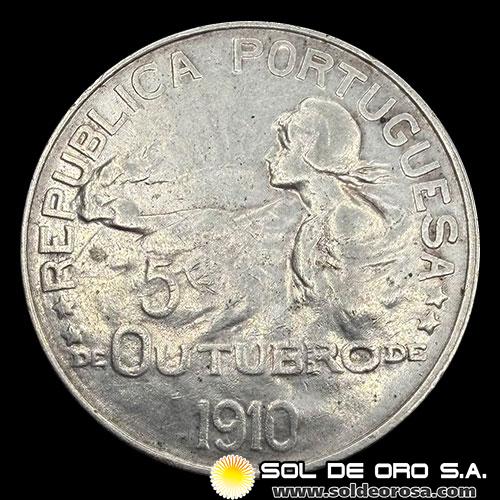 NA4 - PORTUGAL - 1 ESCUDO, 1910 - ESTABLECIMIENTO DE LA REPUBLICA - MONEDA DE PLATA