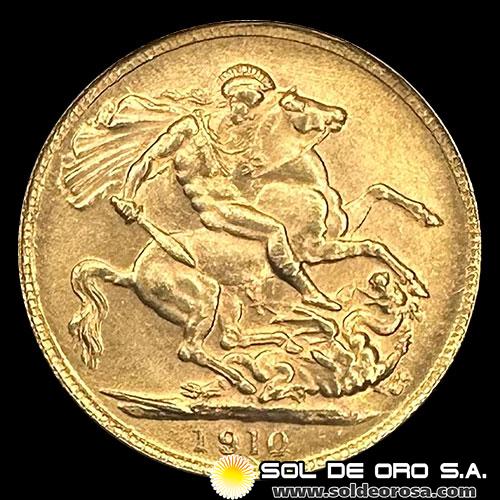 INGLATERRA - SOVEREIGN, LIBRA INGLESA (EDUARDO VII) - 1910 - MONEDA DE ORO