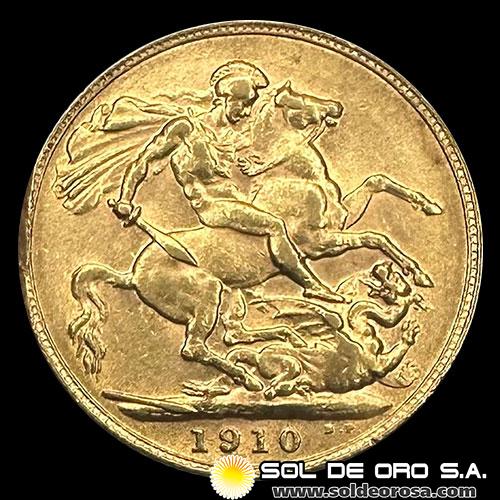 INGLATERRA - SOVEREIGN, LIBRA INGLESA (EDUARDO VII) - 1910 - MONEDA DE ORO