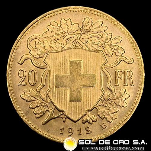 SUIZA - 20 FRANCOS, VRENELLI - 1912 - MONEDA DE ORO