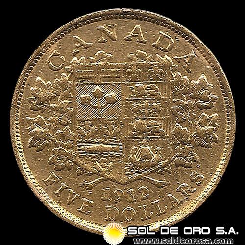 CANADA - 5 DOLLARS, 1912 - GEORGE V - MONEDA DE ORO