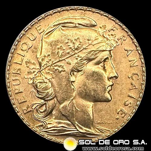 FRANCIA - REPUBLIQUE FRANCAISE - 20 FRANCOS, TIPO ROOSTER - 1911 - MONEDA DE ORO