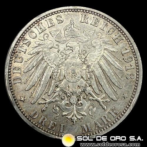 NA1 - ALEMANIA - 3 MARK, 1913 - WILHELM II - MONEDA DE PLATA