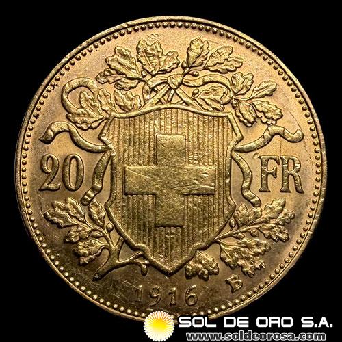 SUIZA - 20 FRANCOS, VRENELLI - 1916 - MONEDA DE ORO