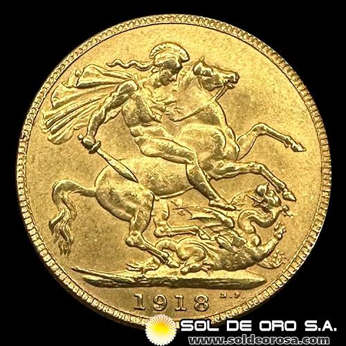 INGLATERRA - SOVEREIGN, LIBRA INGLESA (GEORGE V) - 1918 - MONEDA DE ORO