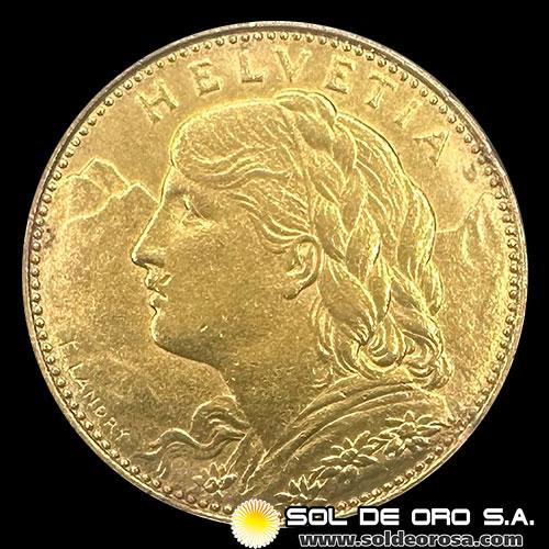 SUIZA - 10 FRANCOS, VRENELLI - 1922 - MONEDA ORO