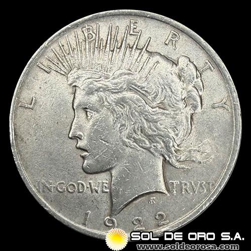 NA3 - ESTADOS UNIDOS DE AMERICA - 1 PEACE DOLLAR, 1922 - SIN CECA - MONEDA DE PLATA