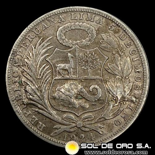 NA4 - REPUBLICA PERUANA - 1 SOL, 1924 - MONEDA DE PLATA