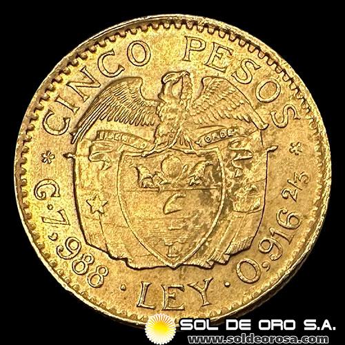 REPUBLICA DE COLOMBIA - 5 PESOS, 1924 - SIMON BOLIVAR - MONEDA DE ORO