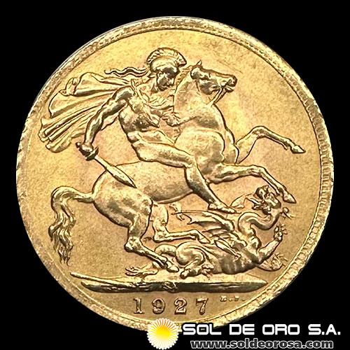 INGLATERRA - SOVEREIGN (GEORGE V), LIBRA INGLESA, 1927 - MONEDA DE ORO