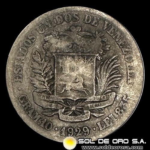 NA4 - REPUBLICA DE VENEZUELA - 2 BOLIVARES, 1929 - MONEDA DE PLATA