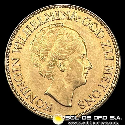 HOLANDA - 10 GULDEN, GUILLERMINA - 1932 - MONEDA DE ORO