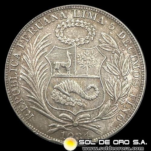 NA4 - REPUBLICA PERUANA - 1 SOL - 1934 - MONEDA DE PLATA