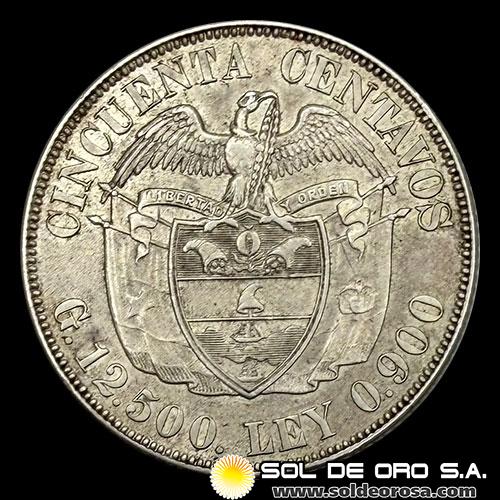 NA2 - COLOMBIA - 50 CENTAVOS, 1934 - SIMON BOLIVAR - MONEDA DE PLATA