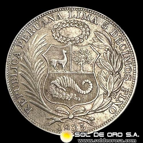 NA4 - REPUBLICA PERUANA - 1 SOL, 1935 - MONEDA DE PLATA