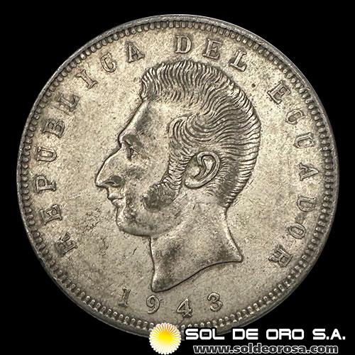 NA2 - REPUBLICA DEL ECUADOR - 5 SUCRES, 1943 - MONEDA DE PLATA