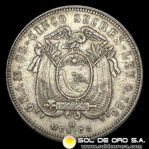 NA2 - REPUBLICA DEL ECUADOR - 5 SUCRES, 1943 - MONEDA DE PLATA