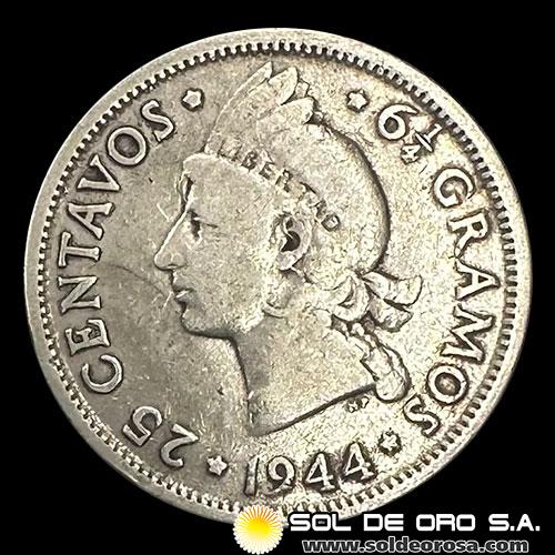 NA2 - REPUBLICA DOMINICANA - 25 CENTAVOS, 1944 - MONEDA DE PLATA